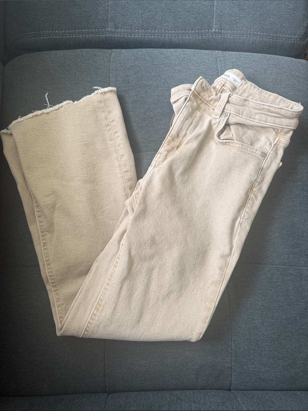 Beige Straight-Leg Women’s Jeans with Raw Hem